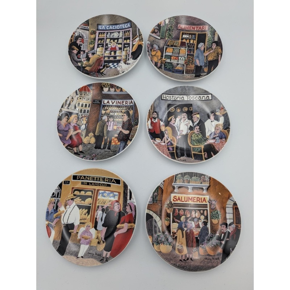 Vintage Guy Buffet Santa Barbara Ceramic Design Italian Plates Set of 6 Canapé